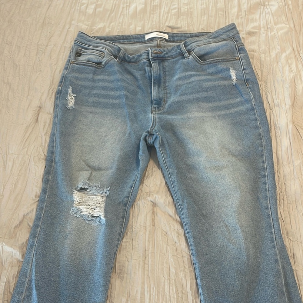 Kancun Jeans 5 26 Stretch Los Angeles Distressed Dark Wash Cropped Frayed Button